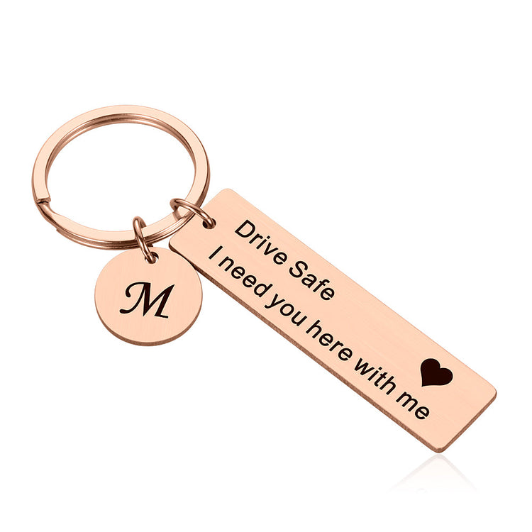 925 Sterling Silver Initial Vertical Bar Keychain