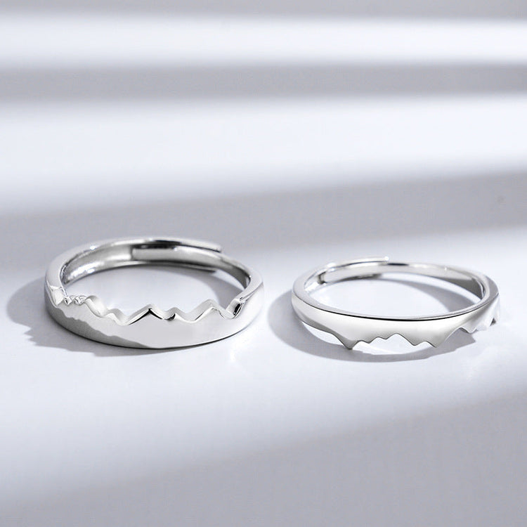 925 Sterling Silver Adjustable Mountain Sun And Moon Couple Rings