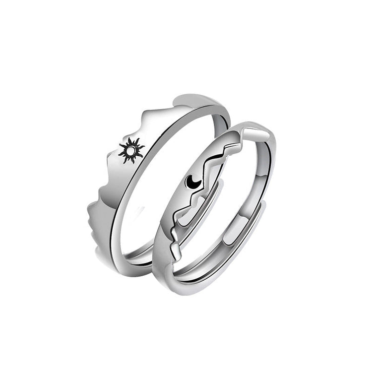 925 Sterling Silver Adjustable Mountain Sun And Moon Couple Rings