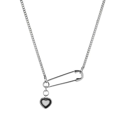 925 Sterling Silver Safety Pin Necklace With Heart