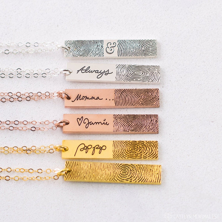 925 Sterling Silver Personalized Fingerprint Vertical Bar Necklace