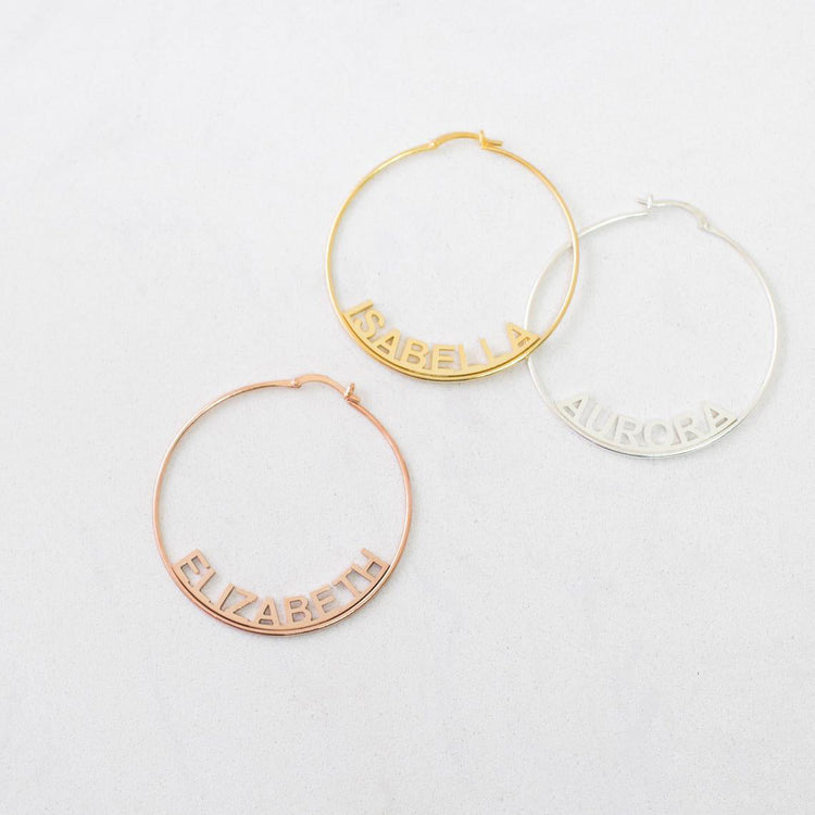 925 Sterling Silver Personalized Name Hoop Earrings