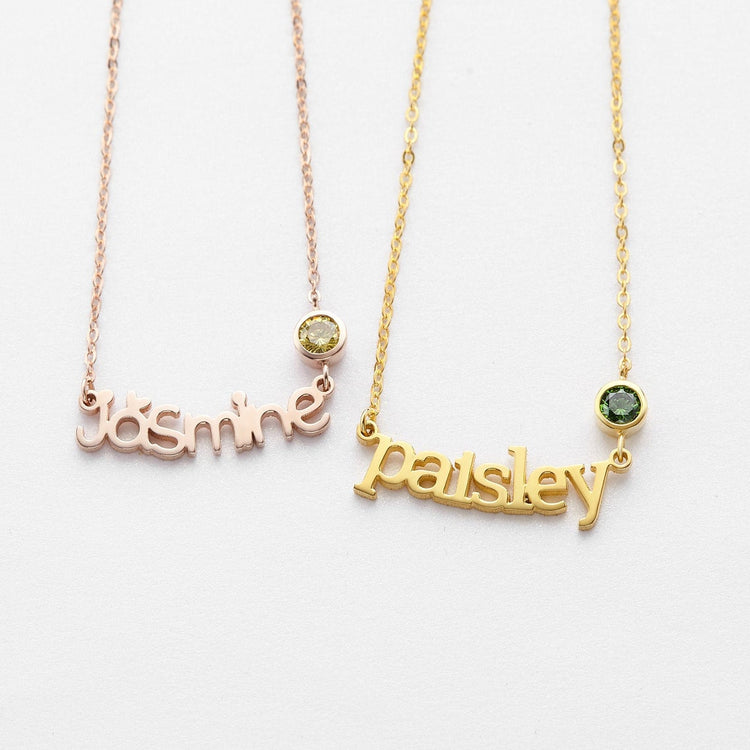925 Sterling Silver Personalized Name Necklace With Birthstone