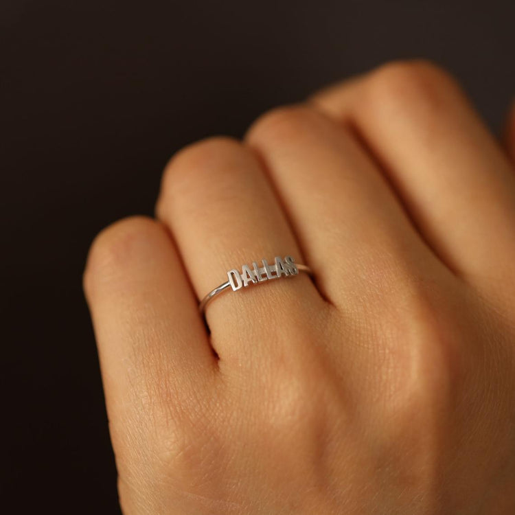 925 Sterling Silver Personalized Tiny Name Ring Nameplate Ring