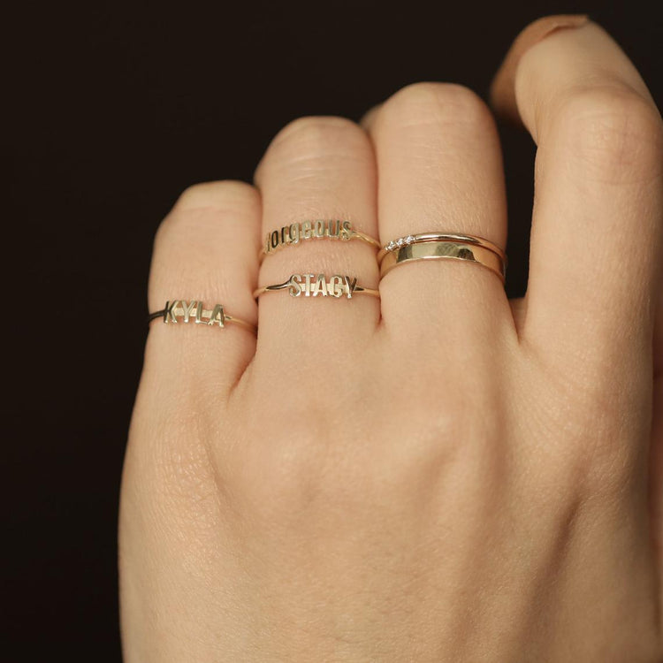 925 Sterling Silver Personalized Tiny Name Ring Nameplate Ring