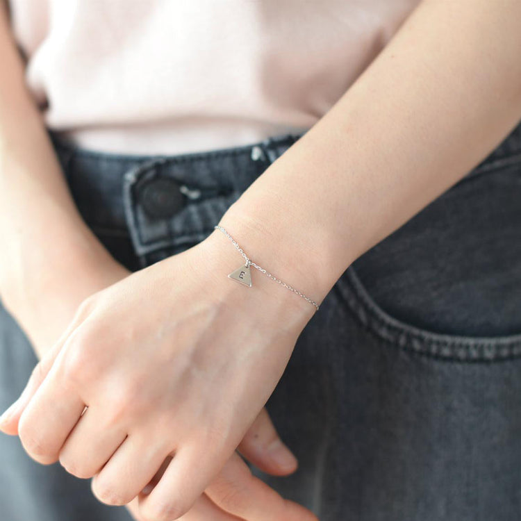 925 Sterling Silver Personalized Triangle Initial Bracelet