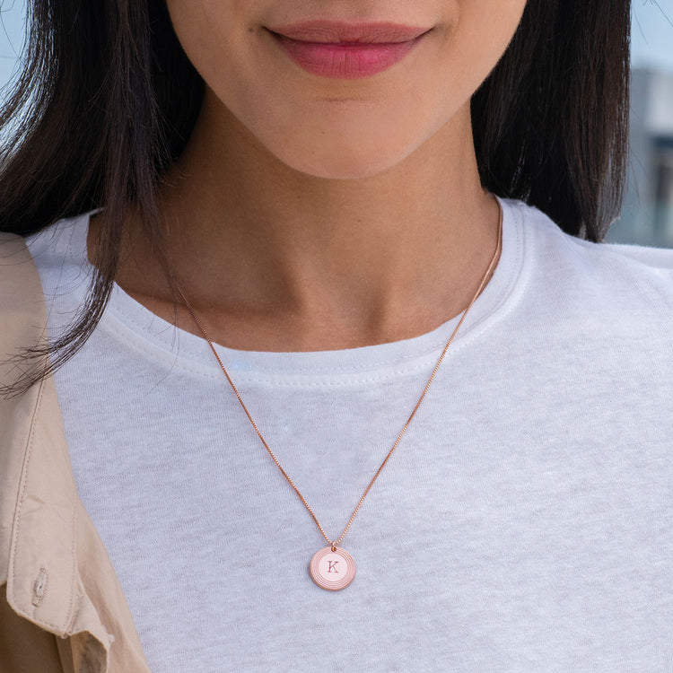 925 Sterling Silver Round Initial Pendant Necklace In Box Chain