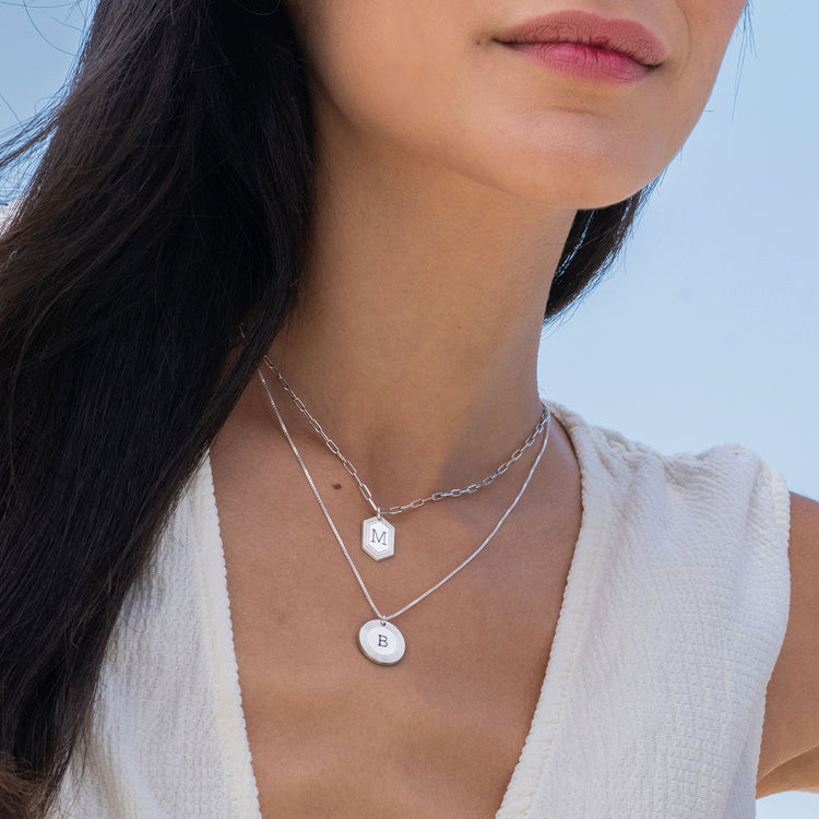925 Sterling Silver Round Initial Pendant Necklace In Box Chain