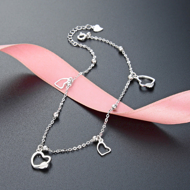 925 Sterling Silver Simple Heart Anklet