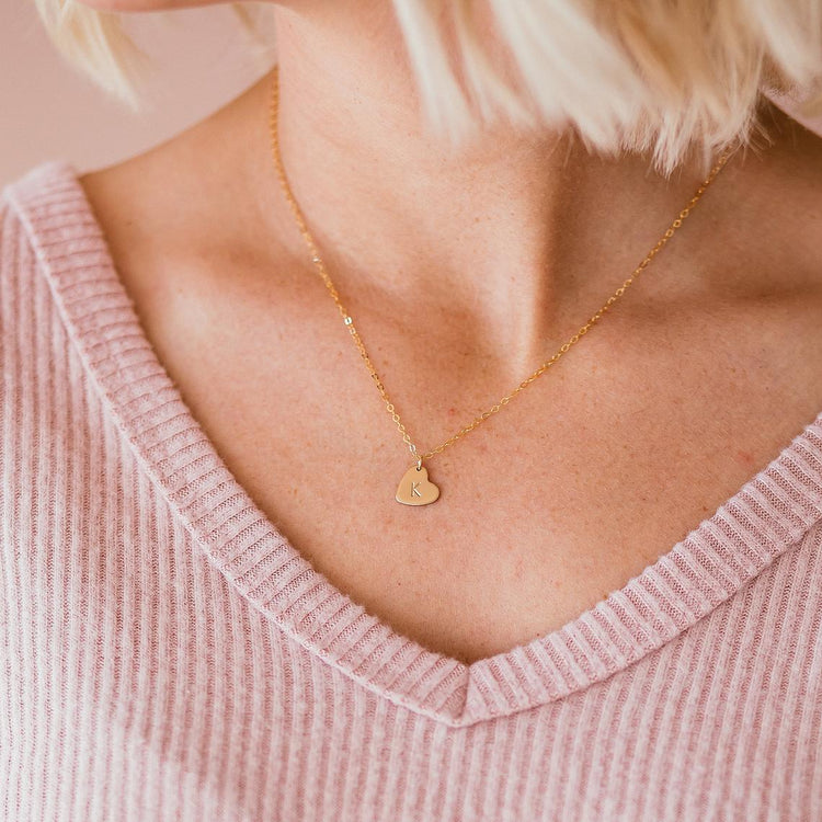 925 Sterling Silver Small Heart Initial Necklace