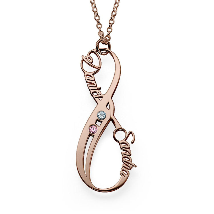 925 Sterling Silver Vertical Infinity Name Necklace With Birthstones