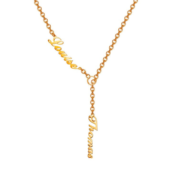 925 Sterling Silber Vertikales Lariat Multi Namen Y Stil Namensschild Halskette