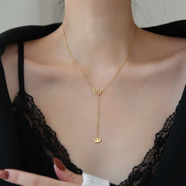 925 Sterling Silver Y Lariat Crown Necklace