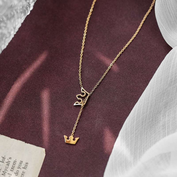 925 Sterling Silver Y Lariat Crown Necklace