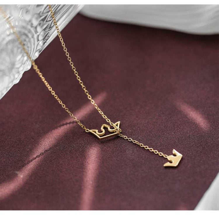 925 Sterling Silver Y Lariat Crown Necklace