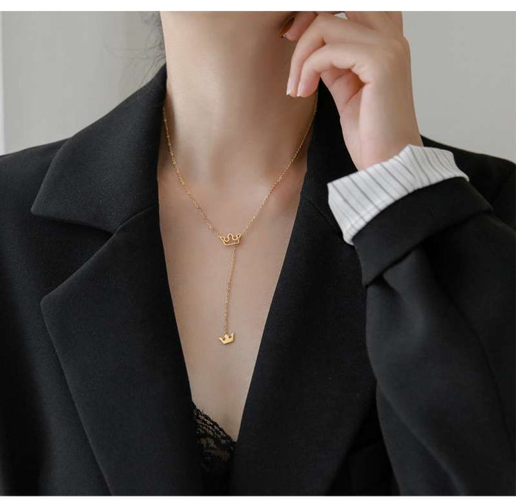925 Sterling Silver Y Lariat Crown Necklace