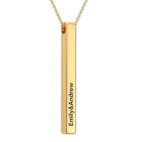 925 Sterling Silver 3D Engraved 4 Sided Vertical Bar Name Necklace - onlyone