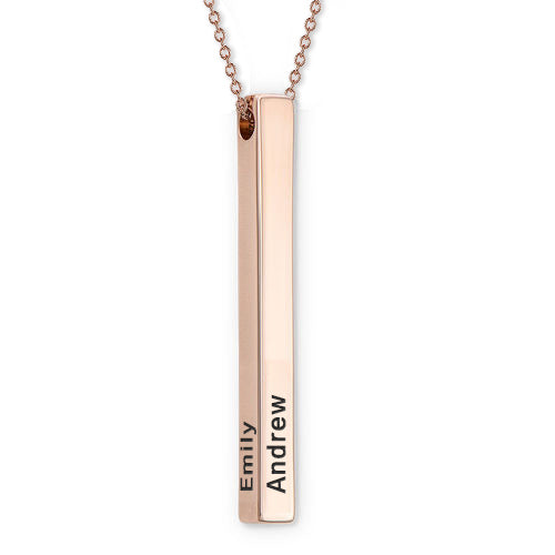 925 Sterling Silver 3D Engraved 4 Sided Vertical Bar Name Necklace - onlyone