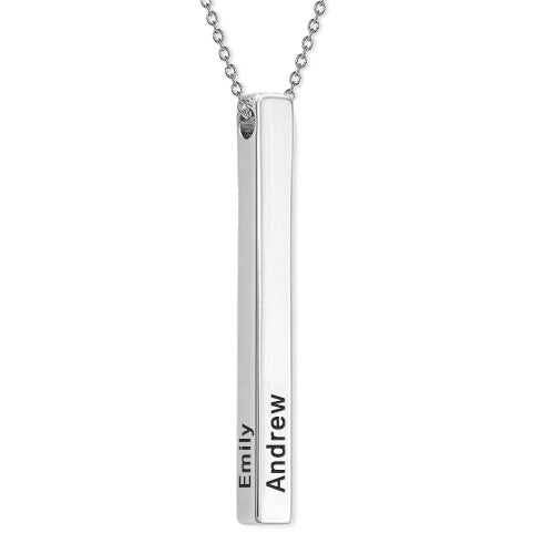 925 Sterling Silver 3D Engraved 4 Sided Vertical Bar Name Necklace - onlyone