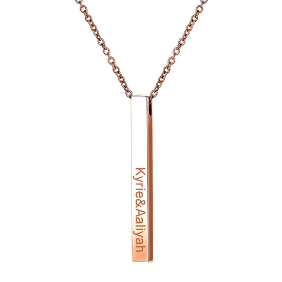 925 Sterling Silver 4 Side Engraved Vertical 3D Bar Name Necklace - onlyone