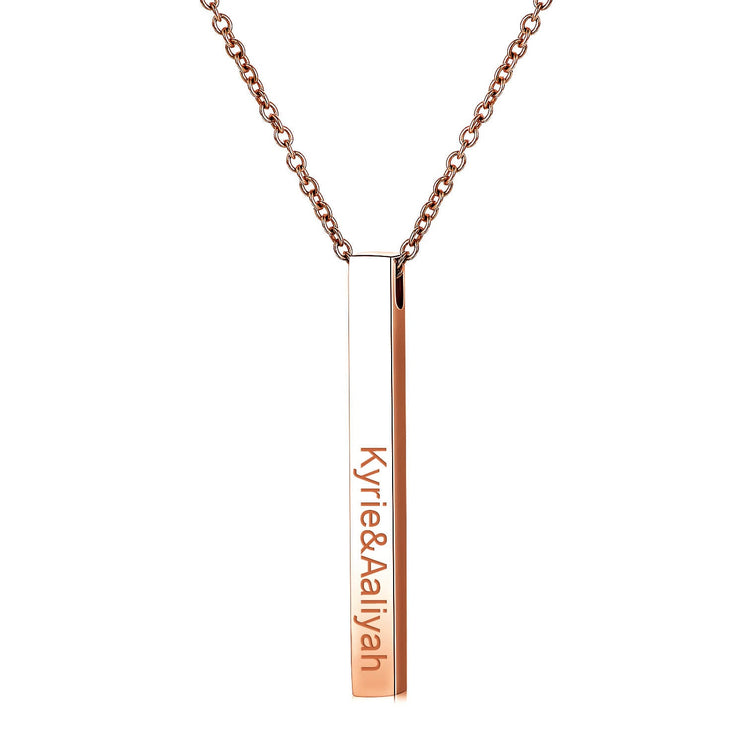 925 Sterling Silver 4 Side Engraved Vertical 3D Bar Name Necklace - onlyone