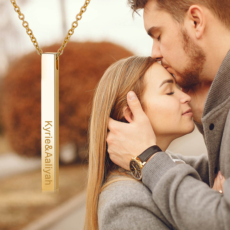 925 Sterling Silver 4 Side Engraved Vertical 3D Bar Name Necklace - onlyone