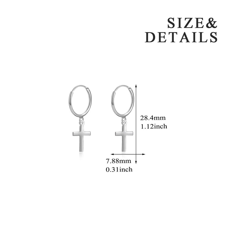 925 Sterling Silver Cross Hoop Earrings - onlyone