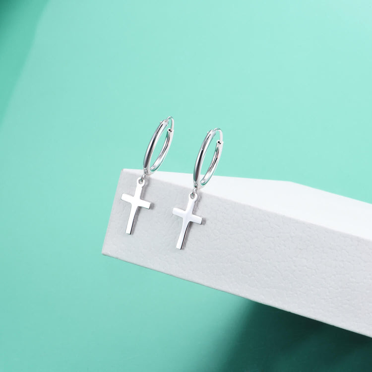 925 Sterling Silver Cross Hoop Earrings - onlyone