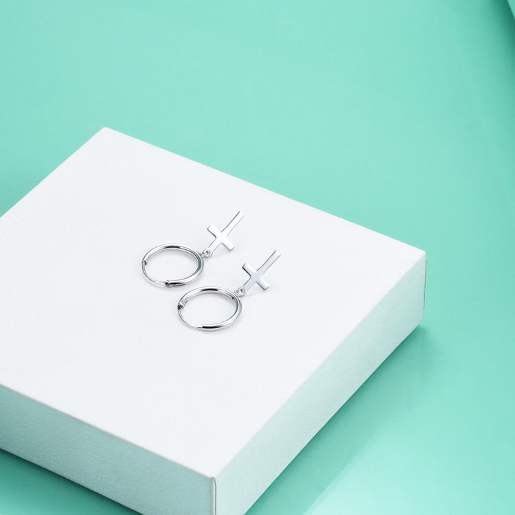 925 Sterling Silver Cross Hoop Earrings - onlyone