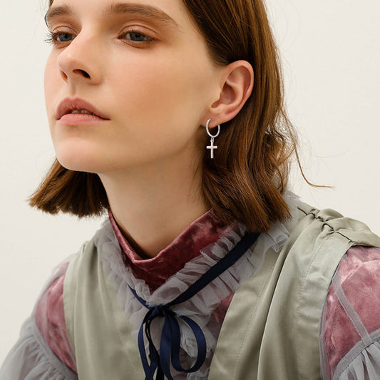 925 Sterling Silver Cross Hoop Earrings - onlyone