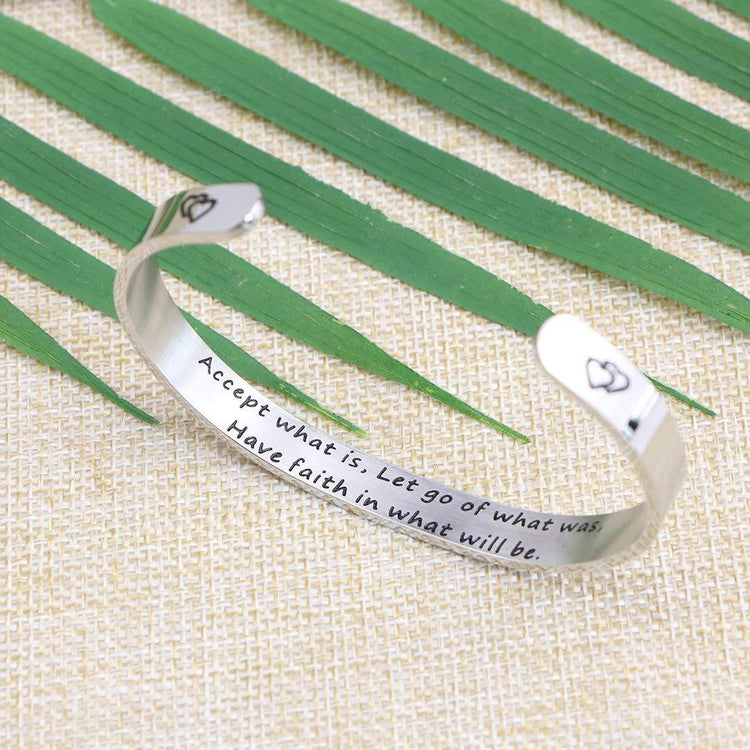 925 Sterling Silver Inspirational Bracelet Mantra Quote Engraved Cuff Bangle Hidden Message Engraved - onlyone