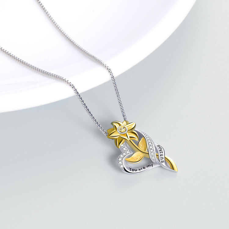 925 Sterling Silver Sunflower Necklace 'You are My Sunshine' Engraved on Pendant - onlyone