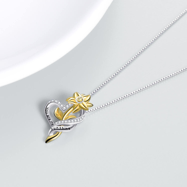 925 Sterling Silver Sunflower Necklace 'You are My Sunshine' Engraved on Pendant - onlyone
