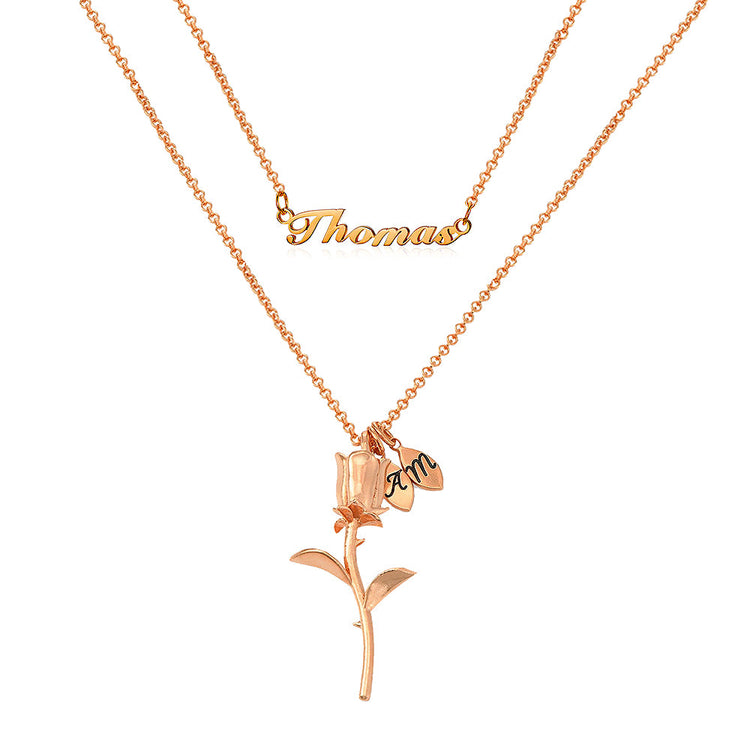 925 Sterling Silver Rose Flower Name Necklace, Nameplated Necklace - onlyone