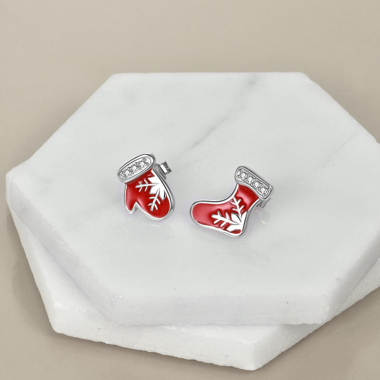 925 Sterling Silver Christmas Stocking And Glove Stud Earrings