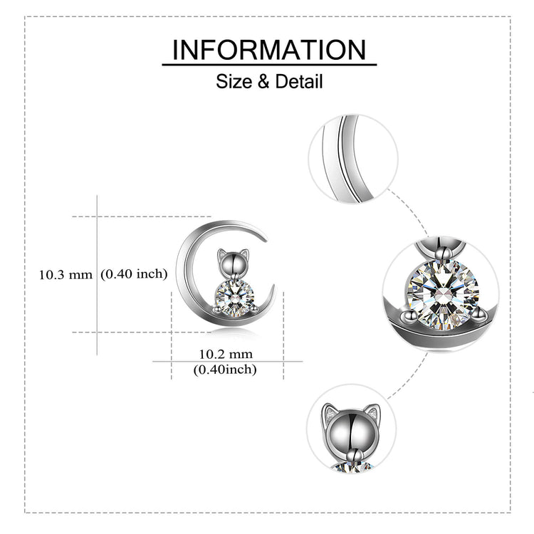 925 Sterling Silver Crescent Cat Stud Earrings