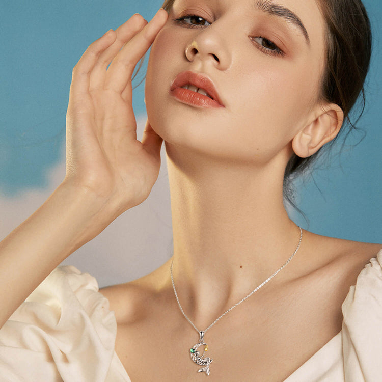 925 Sterling Silver Classic Sea Mermaid Crescent Moon Necklace