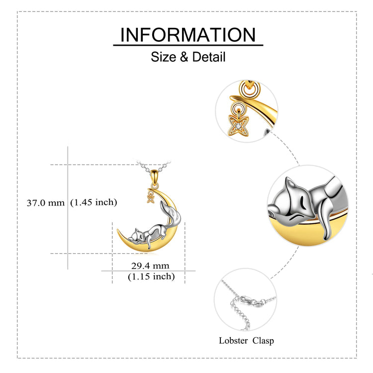 Cat Jewelry for Women 'Laid Back Kitten' Woman Fox on Moon Necklace Pendant Necklaces for Women, Gifts for Mom