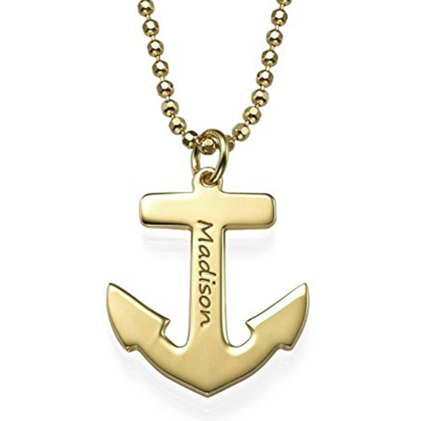 925 Sterling Silver Charm Anchor Engraved Name Necklace Nameplate Necklace - onlyone