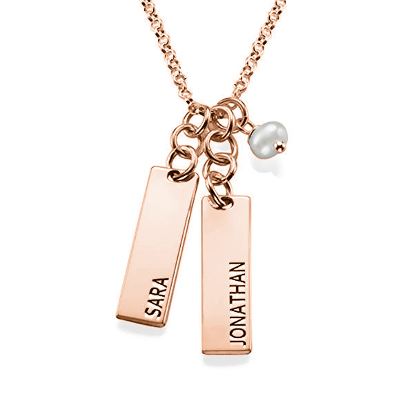 925 Sterling Silver Engraved Vertical Bar 2 Name Necklace Nameplate Necklace - onlyone
