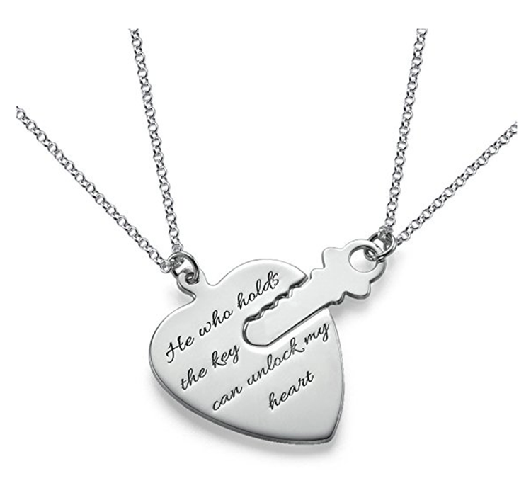 925 Sterling Silver The Key To My Heart Engraved Name Necklace He Who Hold The Key Can Unlock My Heart - onlyone