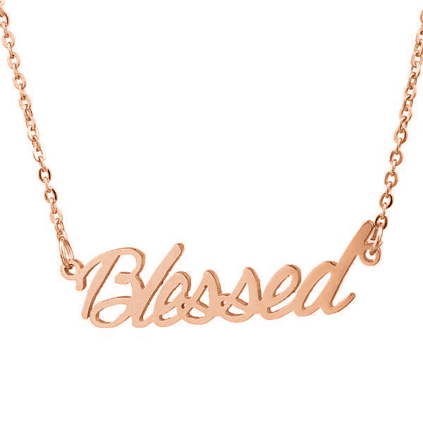 925 Sterling Silver "Blessed" Style Custom Name Necklace Nameplate Necklace - onlyone