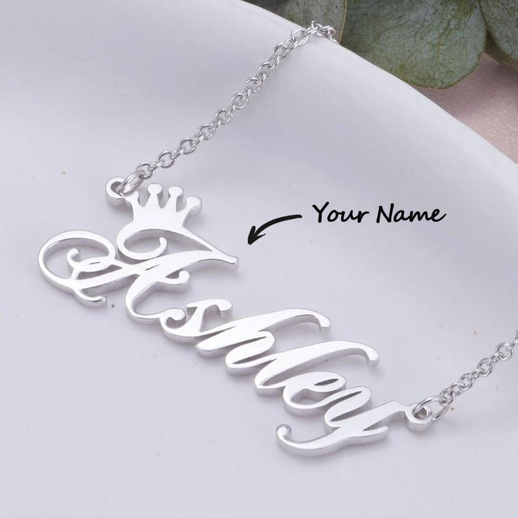 925 Sterling Silver Ashley Name Crown Necklace Nameplate Necklace You Are My Queen - onlyone