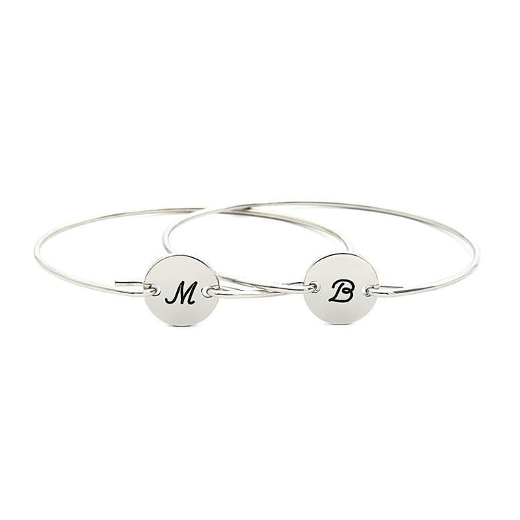 925 Sterling Silver Personalized Single Initital Bangle From A To Z - onlyone