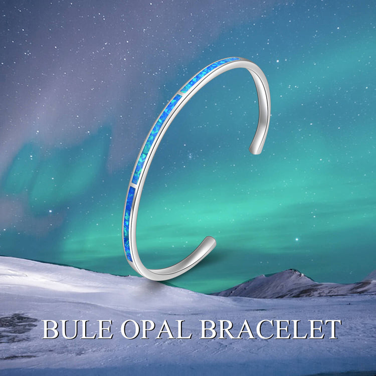 925 Sterling Silver Adjustable Cuff Blue Opal Bangle Bracelet Inspirational Bracelet Hidden Message She Believed She Could So She Did Engraved - onlyone
