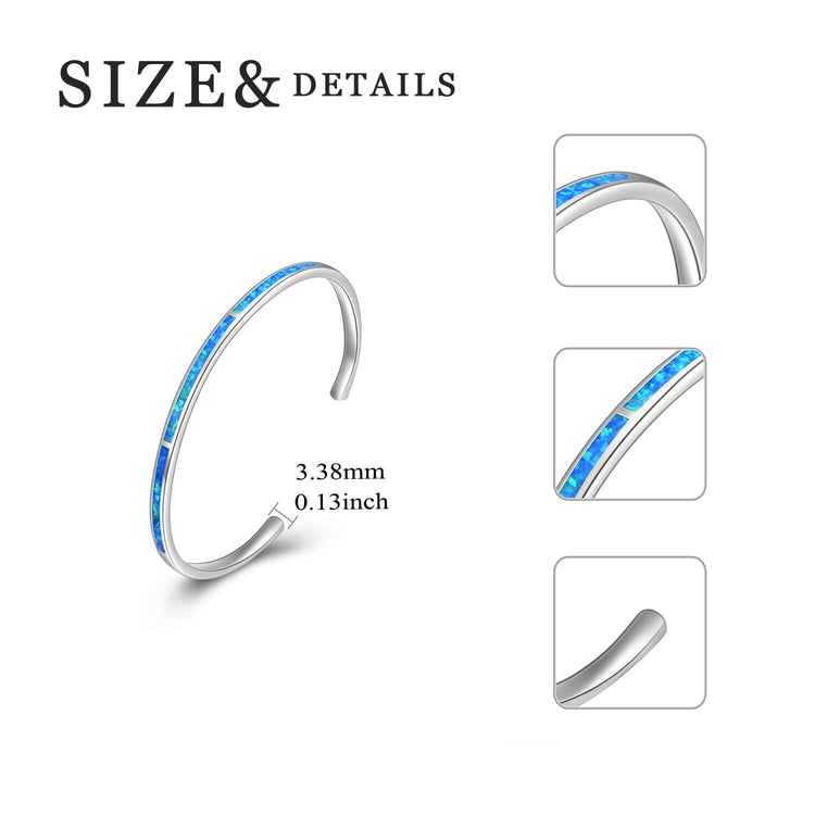 925 Sterling Silver Adjustable Cuff Blue Opal Bangle Bracelet Inspirational Bracelet Hidden Message She Believed She Could So She Did Engraved - onlyone