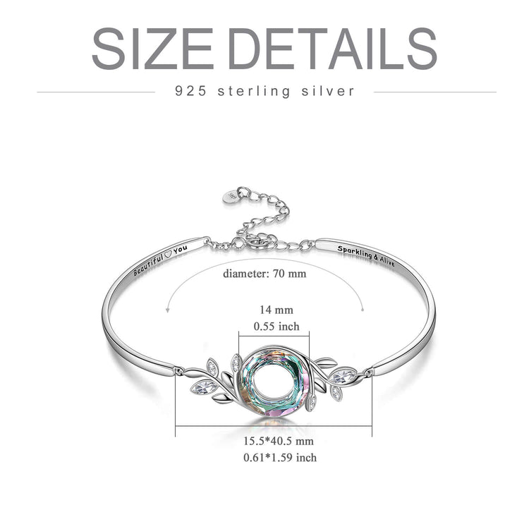 925 Sterling Silver Adjustable Leaves Bracelet With Crystal