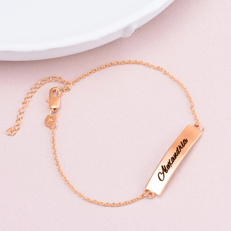 925 Sterling Silver Personalized Name Bar Bracelet Nameplate Bracelet - onlyone