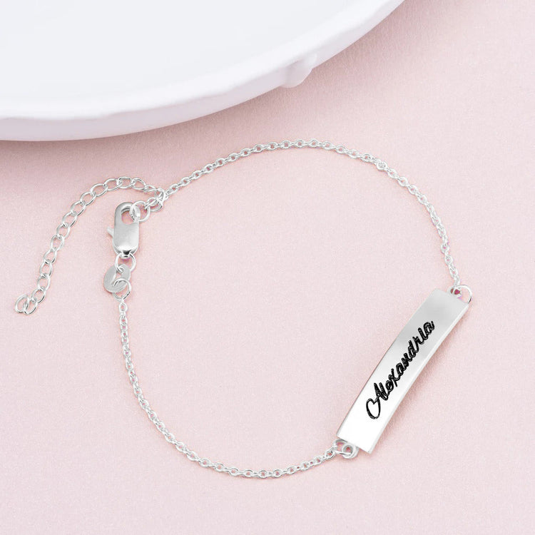 925 Sterling Silver Personalized Name Bar Bracelet Nameplate Bracelet - onlyone