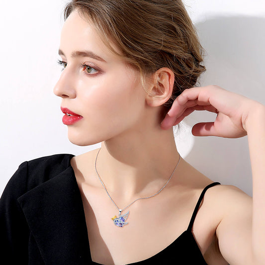 925 Sterling Silver Angel Wing Necklace Guardian Angel Jewelry Heart Purple Swarovski Crystal Pendant - onlyone